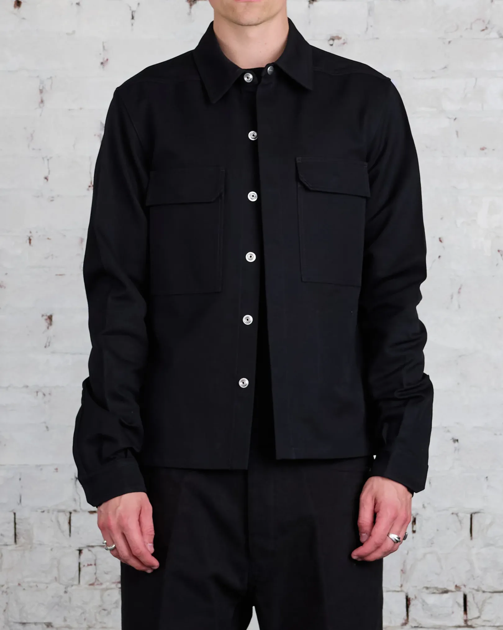 Sale Rick Owens Bonotto Cropped Workshirt Terrain Cotton Black
