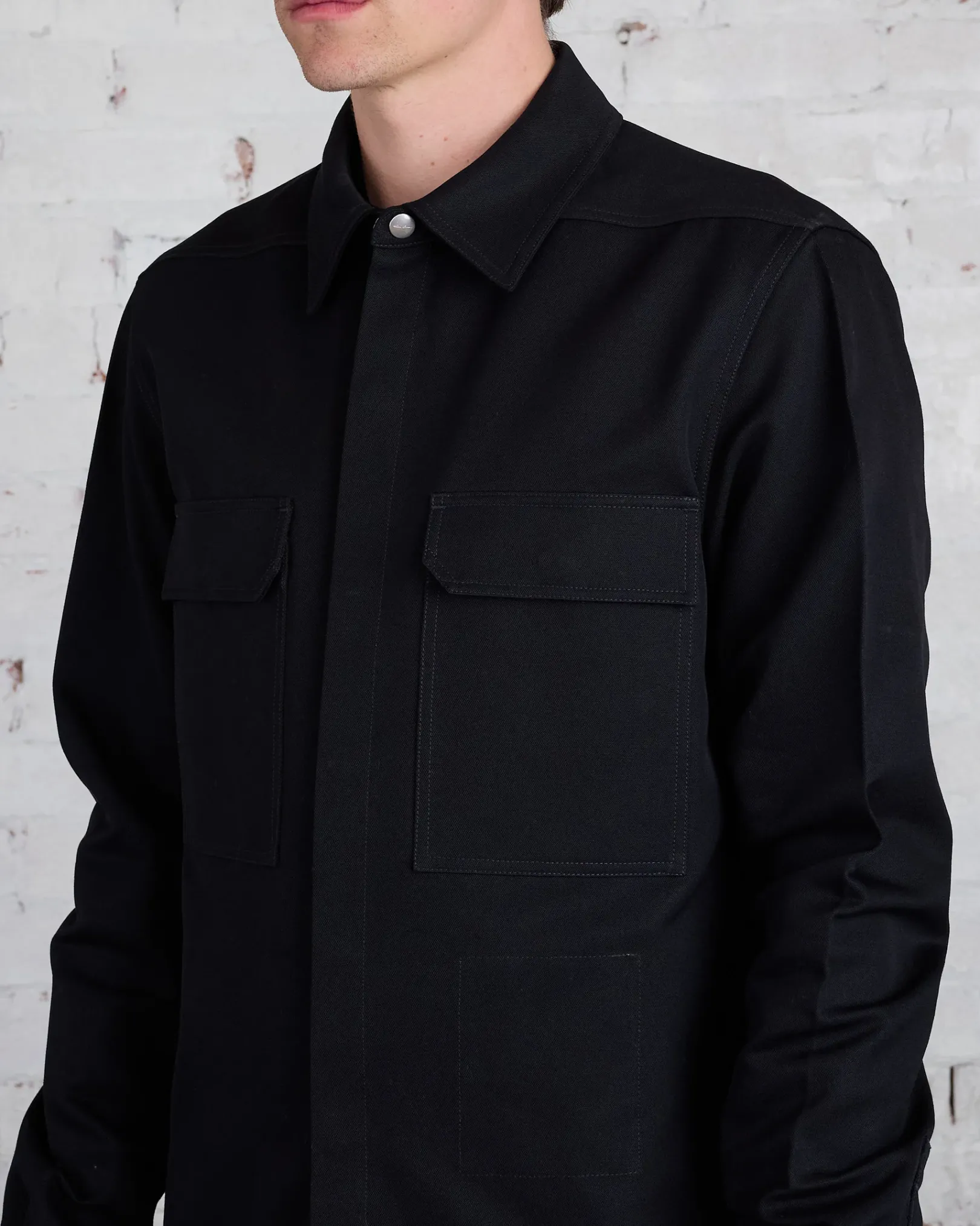 Sale Rick Owens Bonotto Cropped Workshirt Terrain Cotton Black