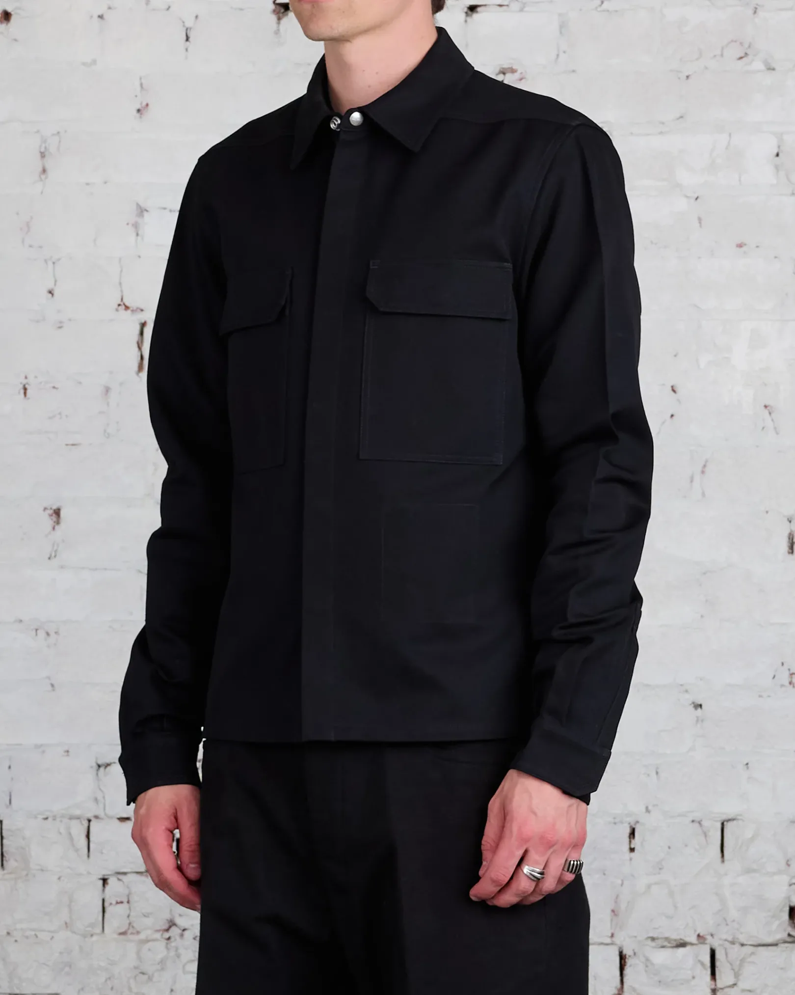 Sale Rick Owens Bonotto Cropped Workshirt Terrain Cotton Black