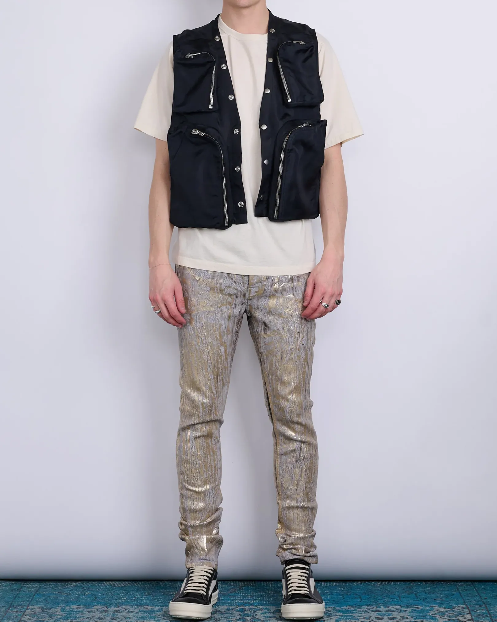 Fashion Rick Owens Cargo Vest Silk Gazar Black