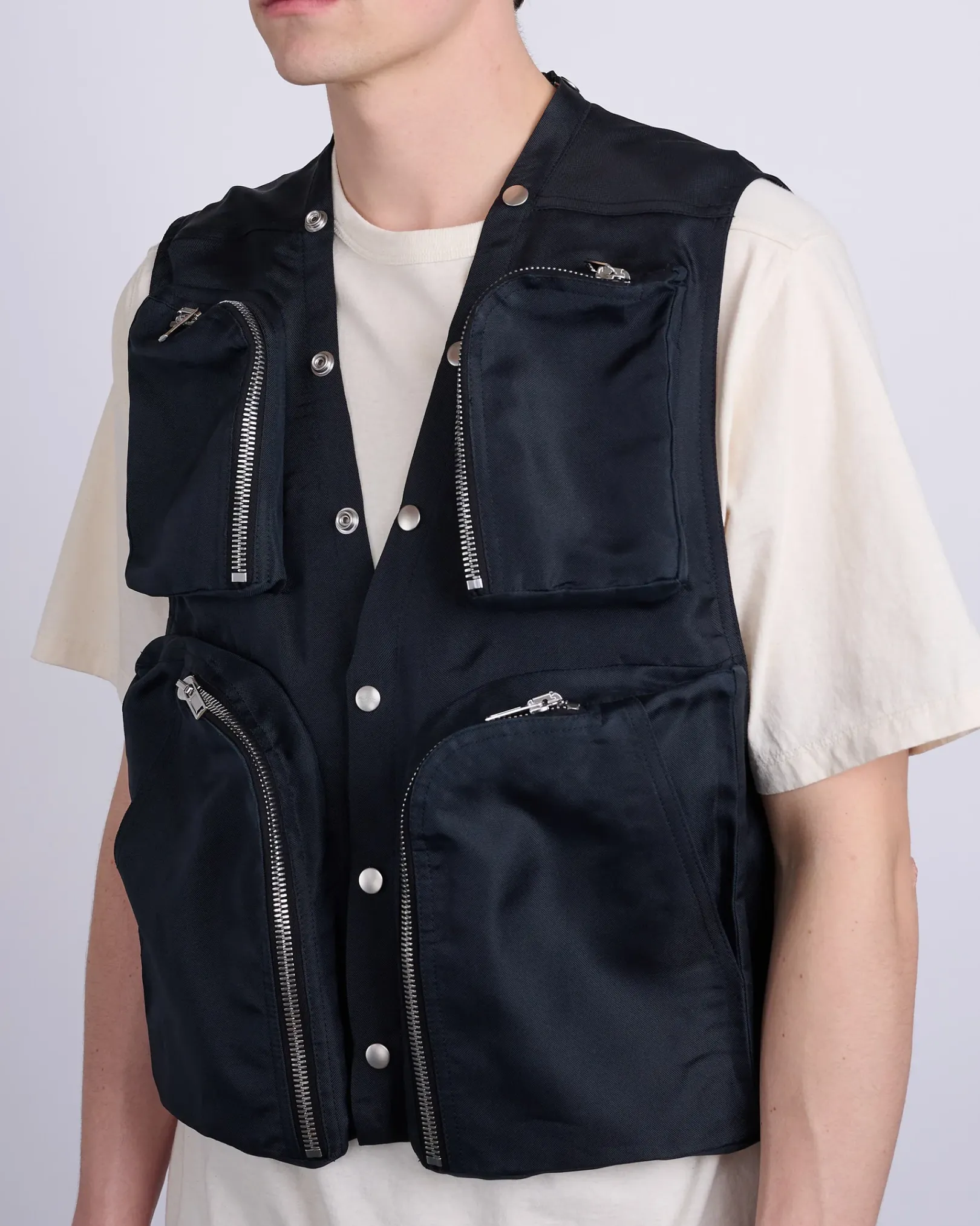 Fashion Rick Owens Cargo Vest Silk Gazar Black