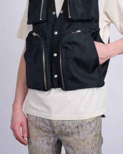 Fashion Rick Owens Cargo Vest Silk Gazar Black