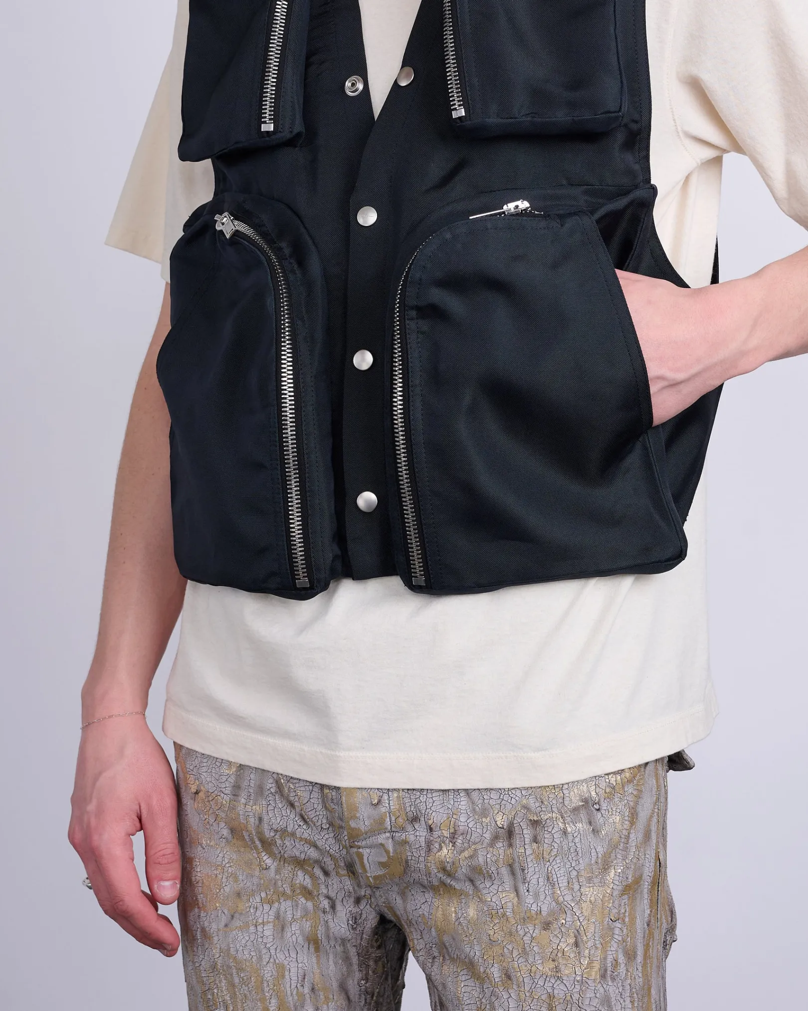 Fashion Rick Owens Cargo Vest Silk Gazar Black
