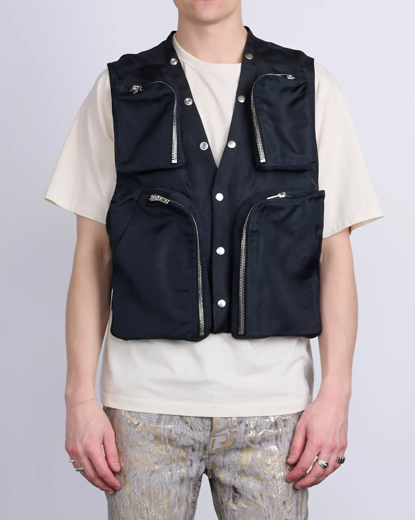 Fashion Rick Owens Cargo Vest Silk Gazar Black