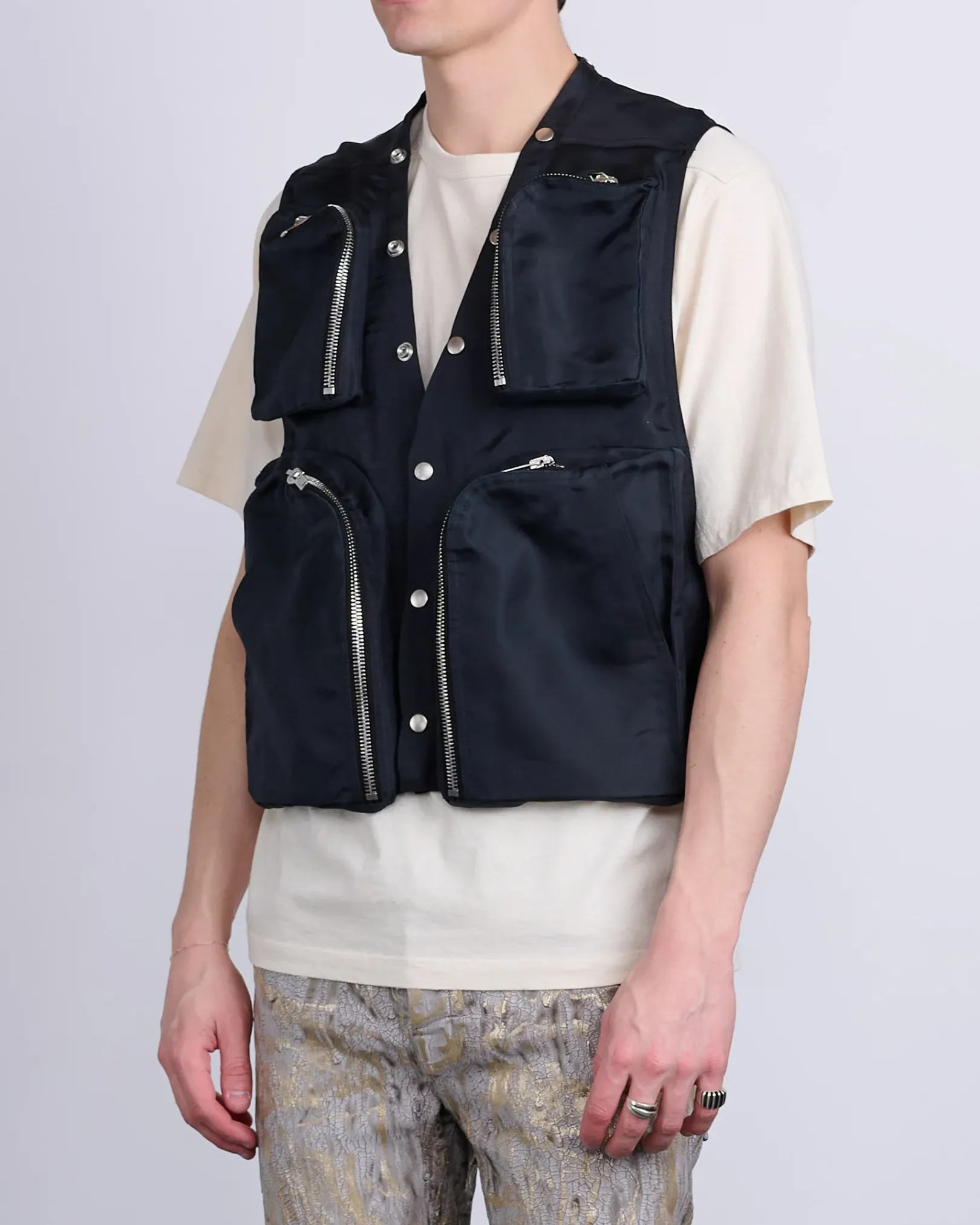 Fashion Rick Owens Cargo Vest Silk Gazar Black