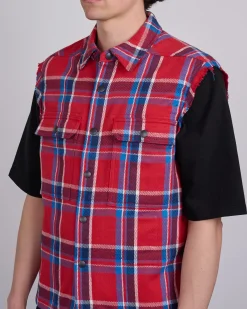 Clearance DRKSHDW Rick Owens MIJ Crop Outershrt SL Brshd Red Pld