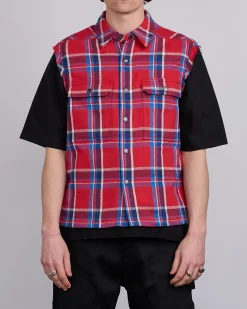 Clearance DRKSHDW Rick Owens MIJ Crop Outershrt SL Brshd Red Pld