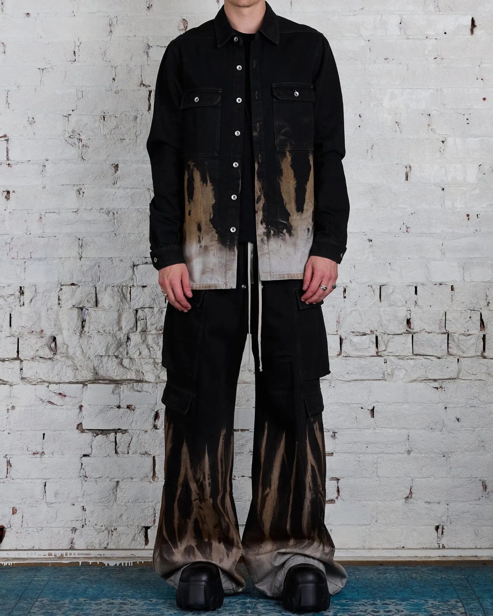 Clearance DRKSHDW Rick Owens Outershirt 13oz Sun Denim Black/Terra