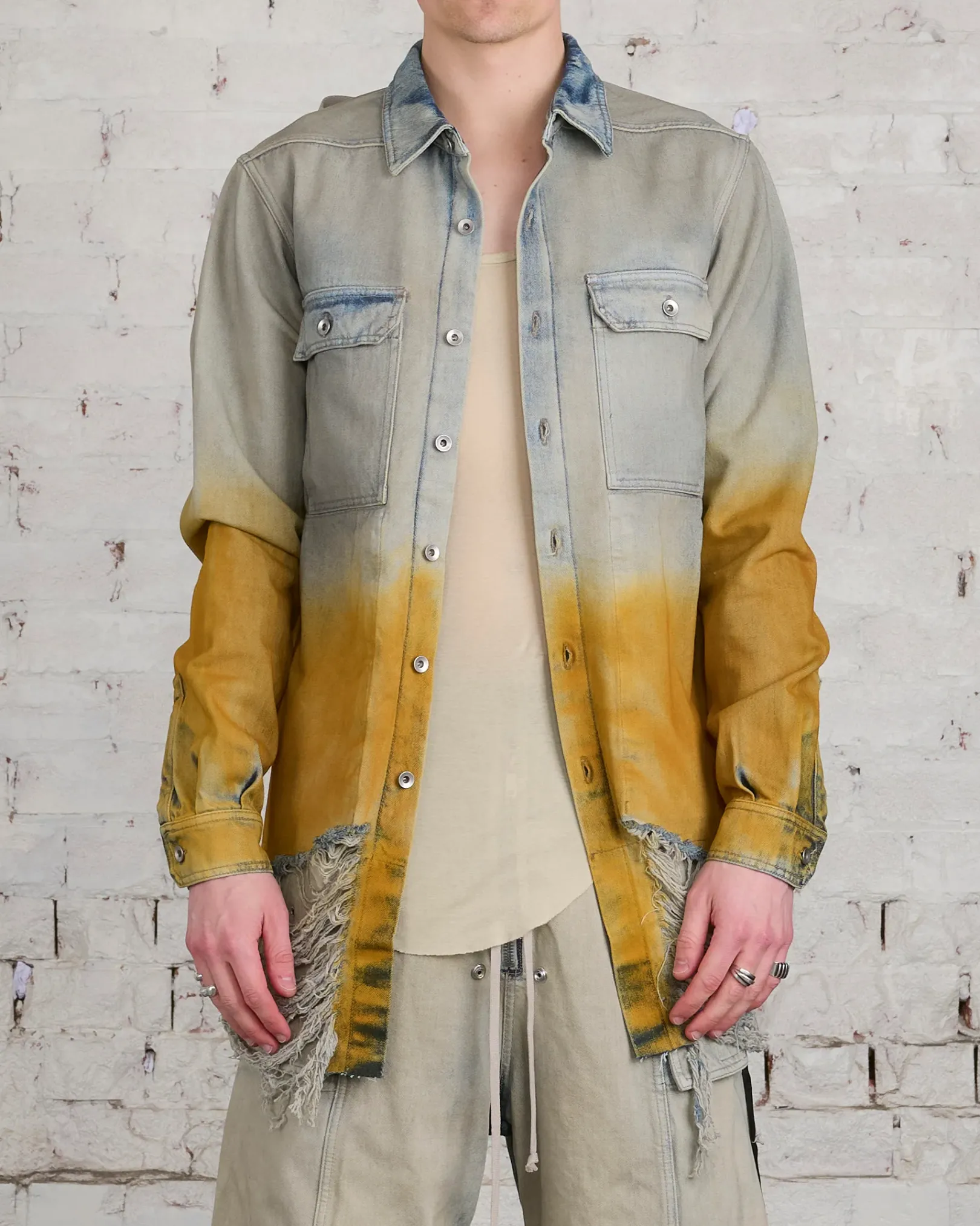 Online DRKSHDW Rick Owens Outershirt 13oz Denim Sky/Orange Degrade