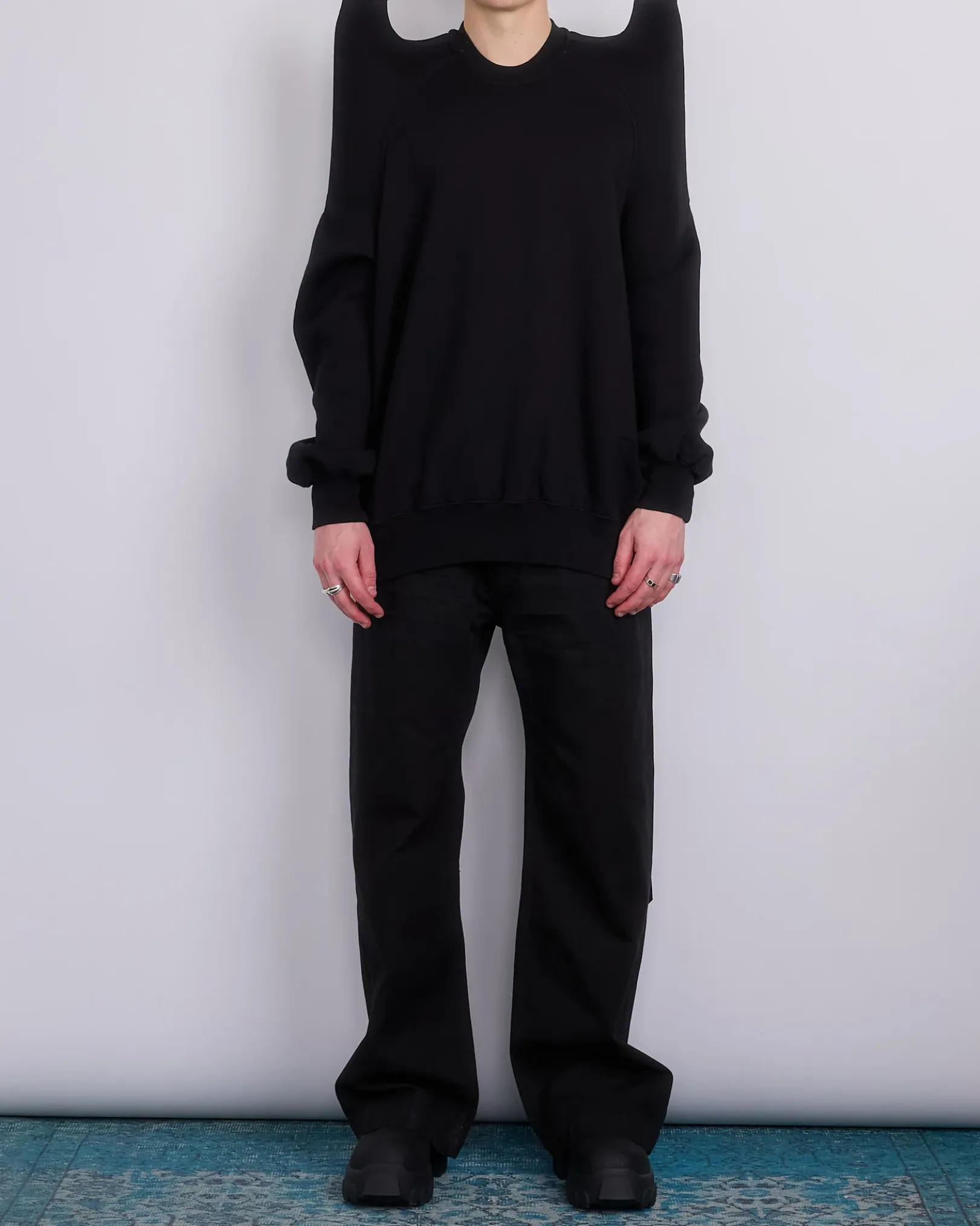 New DRKSHDW Rick Owens Tecsweat Crew Felpa Fleece Black