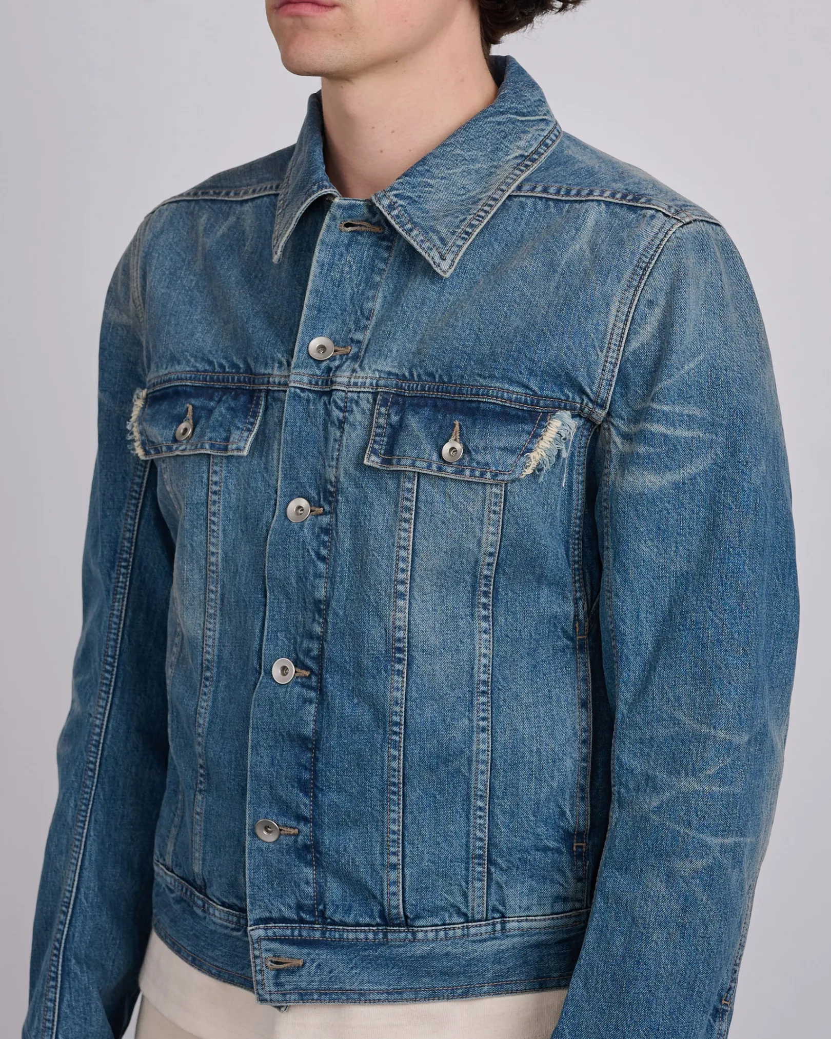 Outlet DRKSHDW Rick Owens Trucker Jacket 13oz Denim Washed Indigo