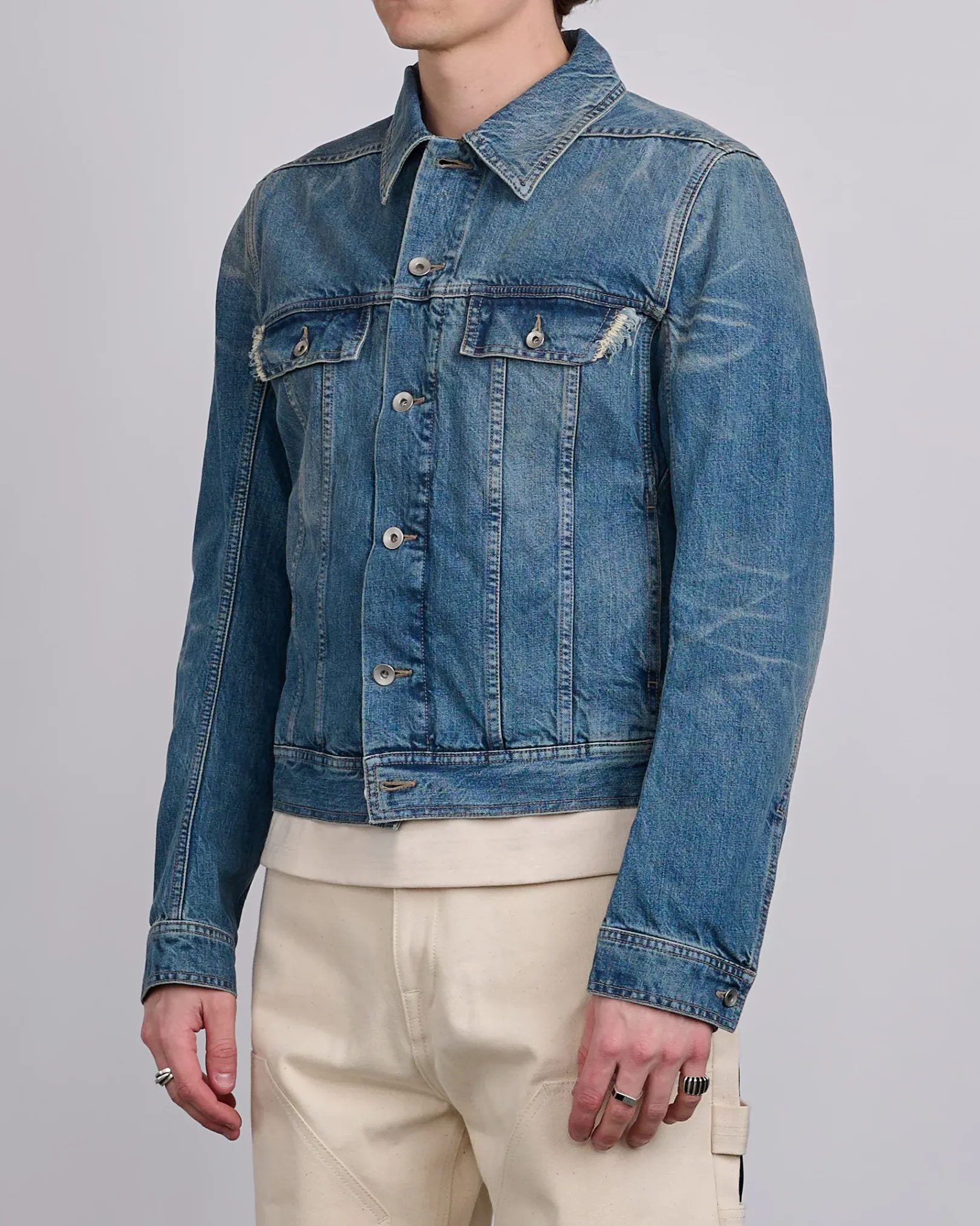 Outlet DRKSHDW Rick Owens Trucker Jacket 13oz Denim Washed Indigo