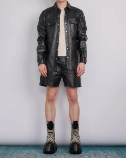 Fashion Rick Owens Geth Cutoff Short Sugar Leather Black