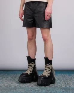 Fashion Rick Owens Geth Cutoff Short Sugar Leather Black