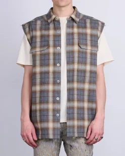 New Rick Owens Jumbo SL Outershirt Cotton Plaid Grey