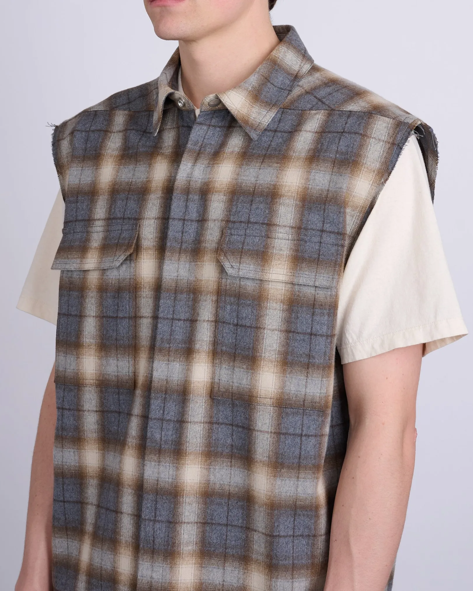 New Rick Owens Jumbo SL Outershirt Cotton Plaid Grey