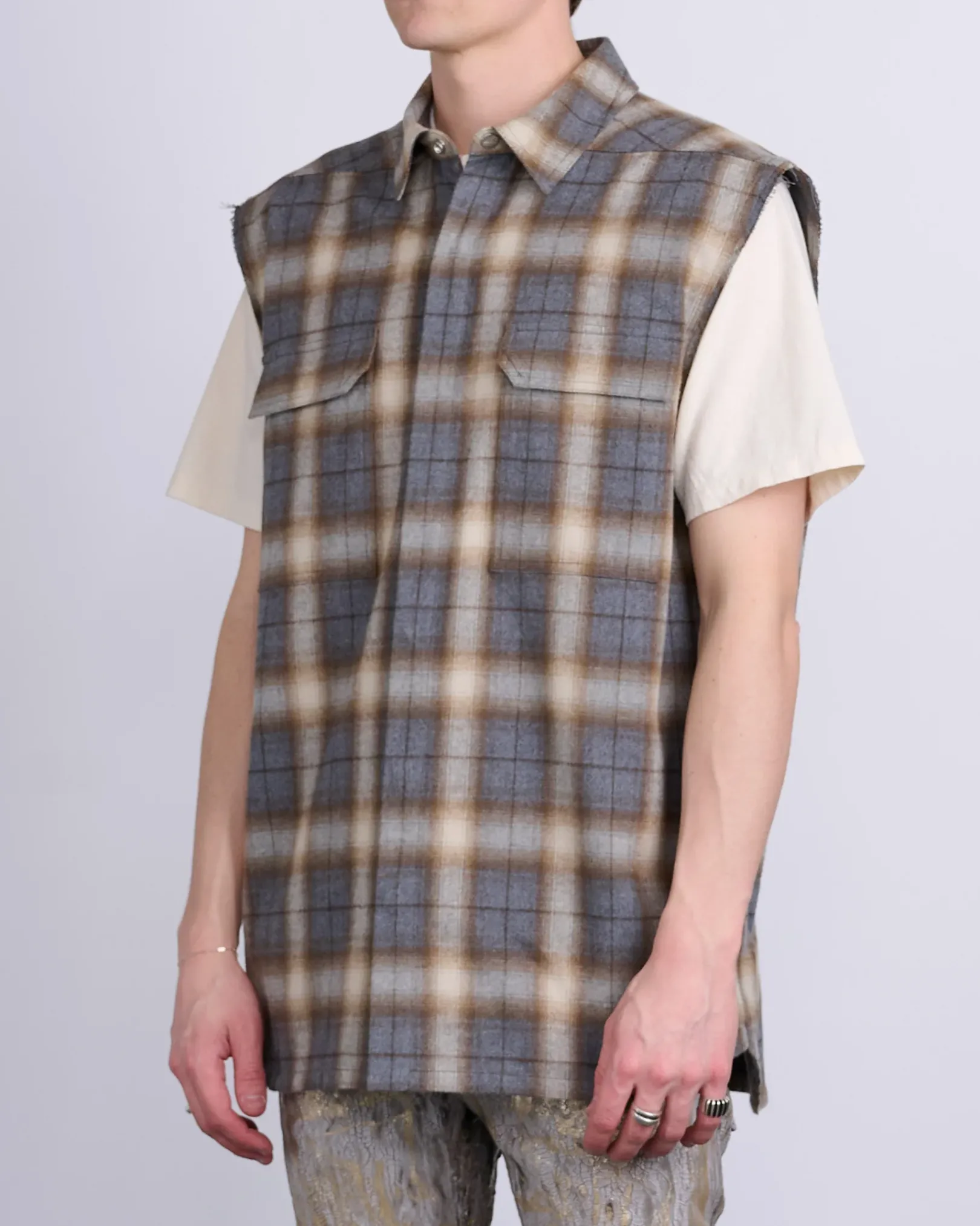 New Rick Owens Jumbo SL Outershirt Cotton Plaid Grey