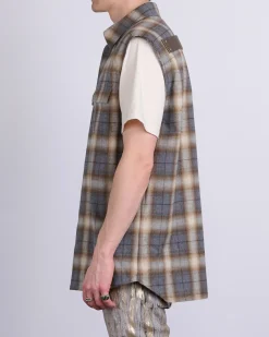 New Rick Owens Jumbo SL Outershirt Cotton Plaid Grey