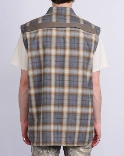New Rick Owens Jumbo SL Outershirt Cotton Plaid Grey