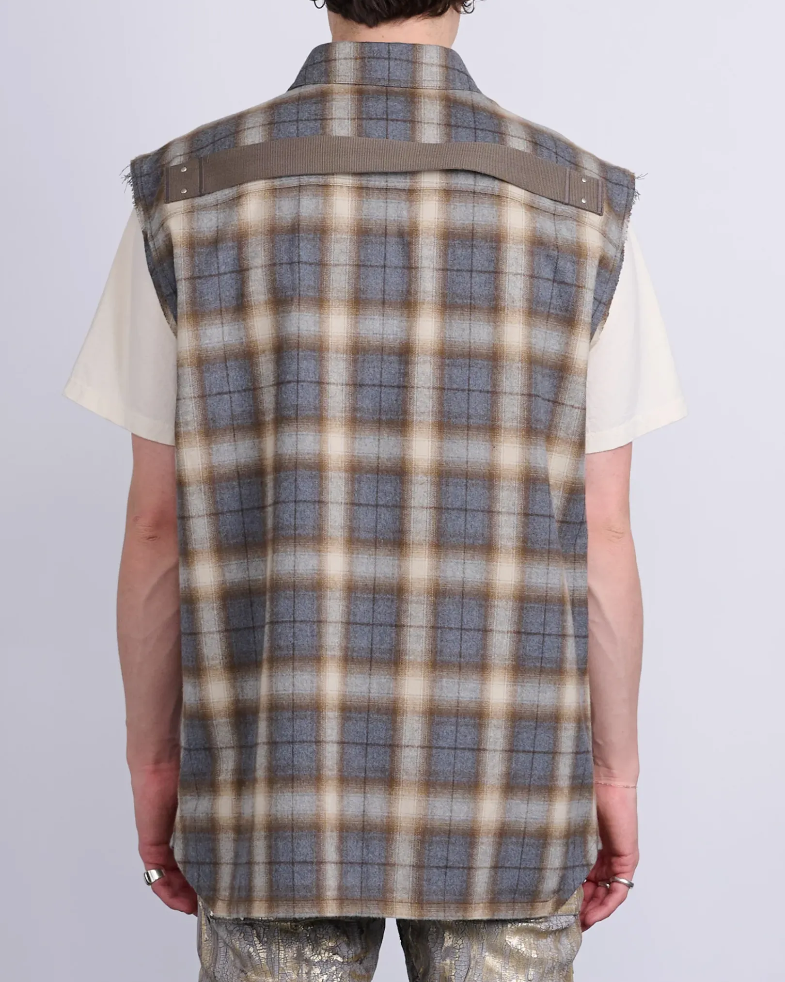 New Rick Owens Jumbo SL Outershirt Cotton Plaid Grey