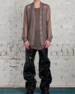 New Rick Owens Larry Fogpocket Shirt Silk Chiffon Dust