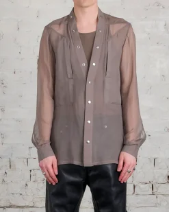 New Rick Owens Larry Fogpocket Shirt Silk Chiffon Dust