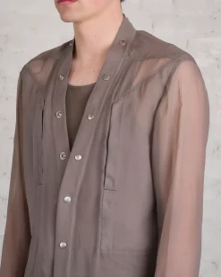 New Rick Owens Larry Fogpocket Shirt Silk Chiffon Dust