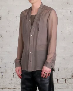 New Rick Owens Larry Fogpocket Shirt Silk Chiffon Dust