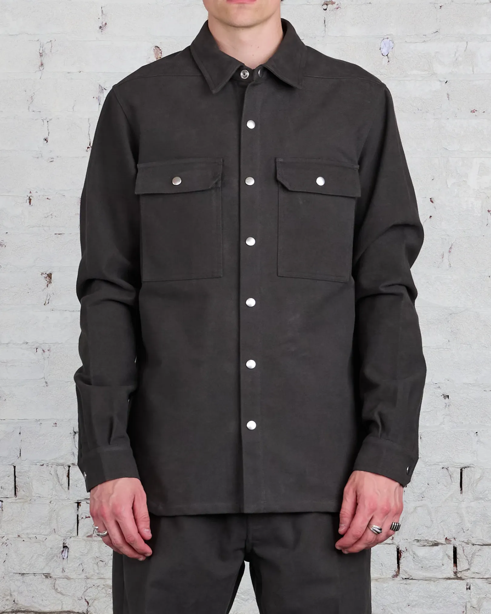 Sale Rick Owens Outershirt Brushed Heavy Twill Dark Dust