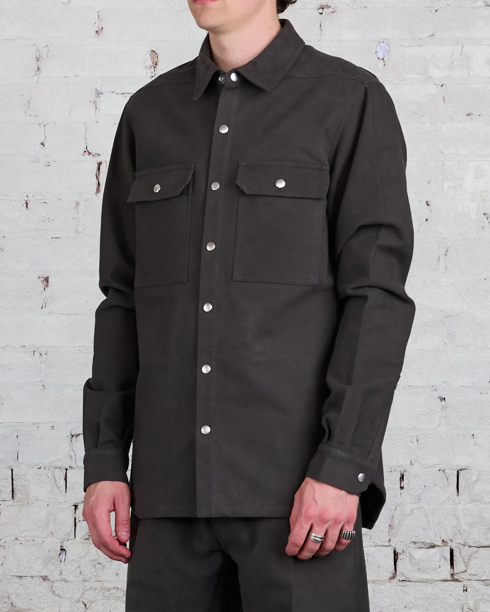 Sale Rick Owens Outershirt Brushed Heavy Twill Dark Dust