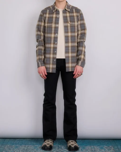 Sale Rick Owens Outershirt Cotton Plaid Grey