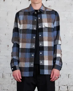 New Rick Owens Outershirt Lodenette Wool Pale Blue Plaid