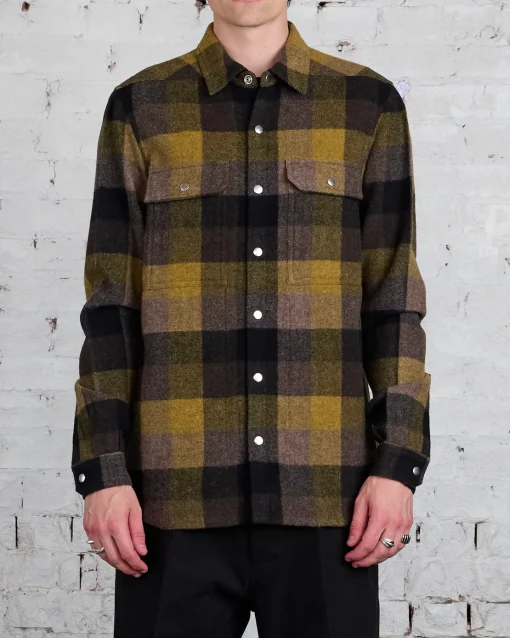 Discount Rick Owens Outershirt Lodenette Wool Honey Plaid