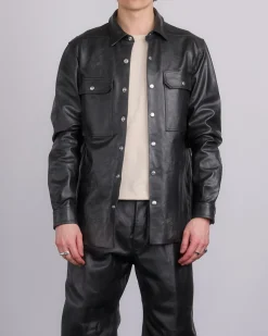 Outlet Rick Owens Outershirt Tamponato Leather Black