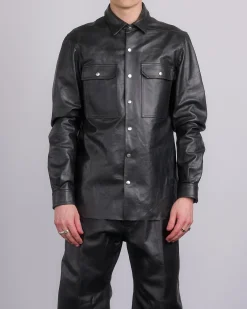 Outlet Rick Owens Outershirt Tamponato Leather Black