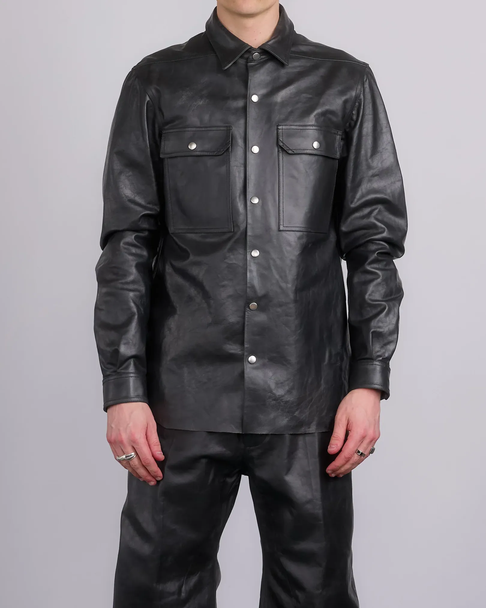 Outlet Rick Owens Outershirt Tamponato Leather Black