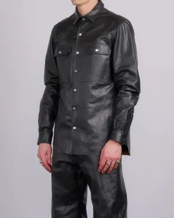 Outlet Rick Owens Outershirt Tamponato Leather Black