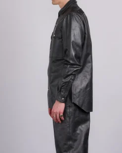 Outlet Rick Owens Outershirt Tamponato Leather Black