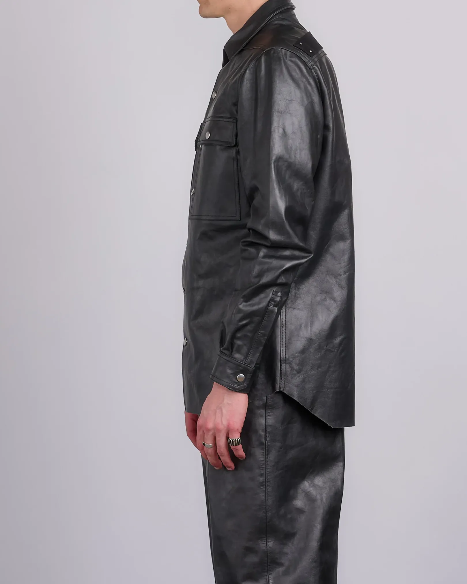 Outlet Rick Owens Outershirt Tamponato Leather Black