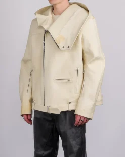 Sale Rick Owens Runway Hooded Stooges Spalla Leather Parchment