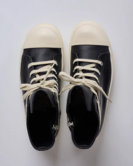 Clearance Rick Owens Runway Sneakers LCT Leather Black Milk Milk