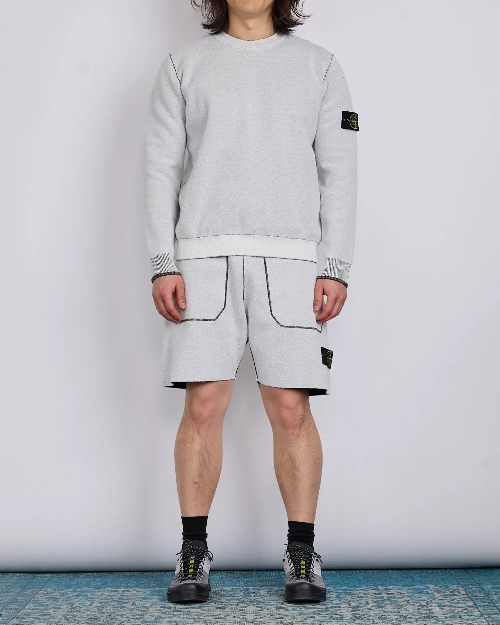 Clearance Stone Island Double Face Bi-Colour Knit Short Ivory