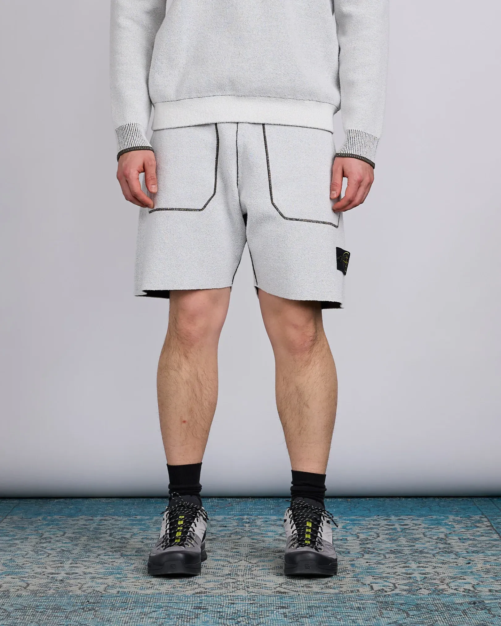 Clearance Stone Island Double Face Bi-Colour Knit Short Ivory