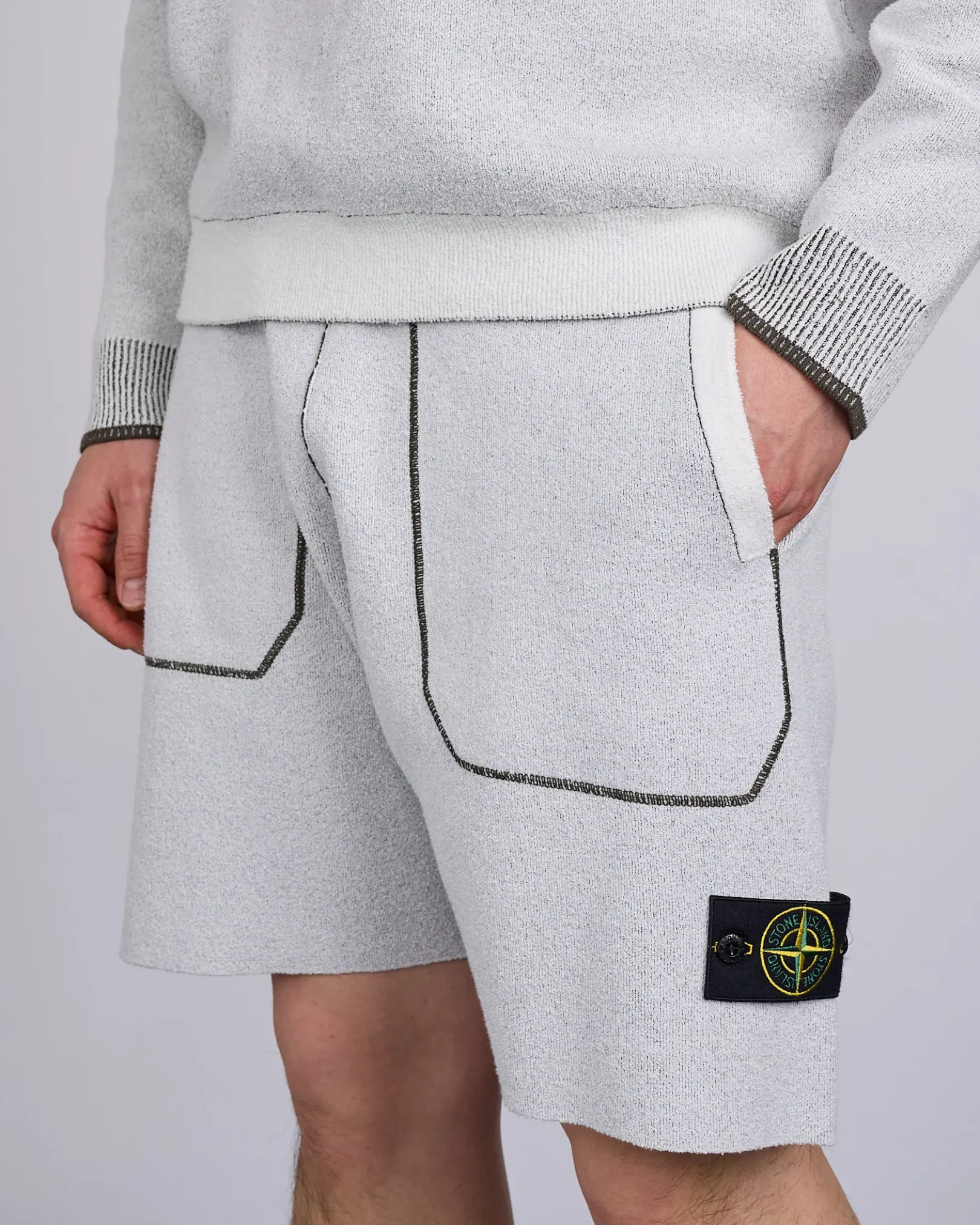 Clearance Stone Island Double Face Bi-Colour Knit Short Ivory