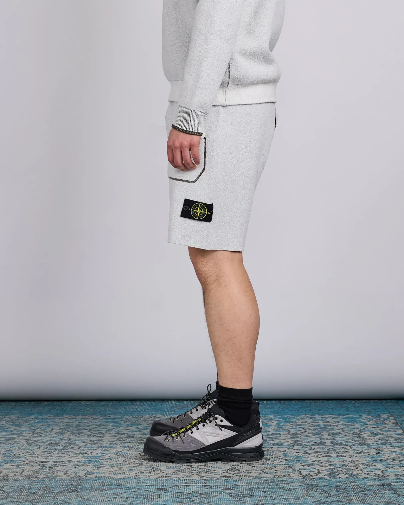 Clearance Stone Island Double Face Bi-Colour Knit Short Ivory