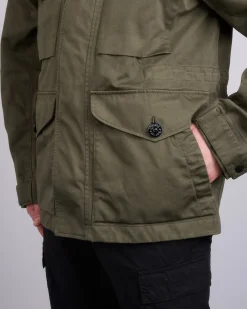 New Stone Island 3L Raso Gromatto Cotton Field Jacket Military Green