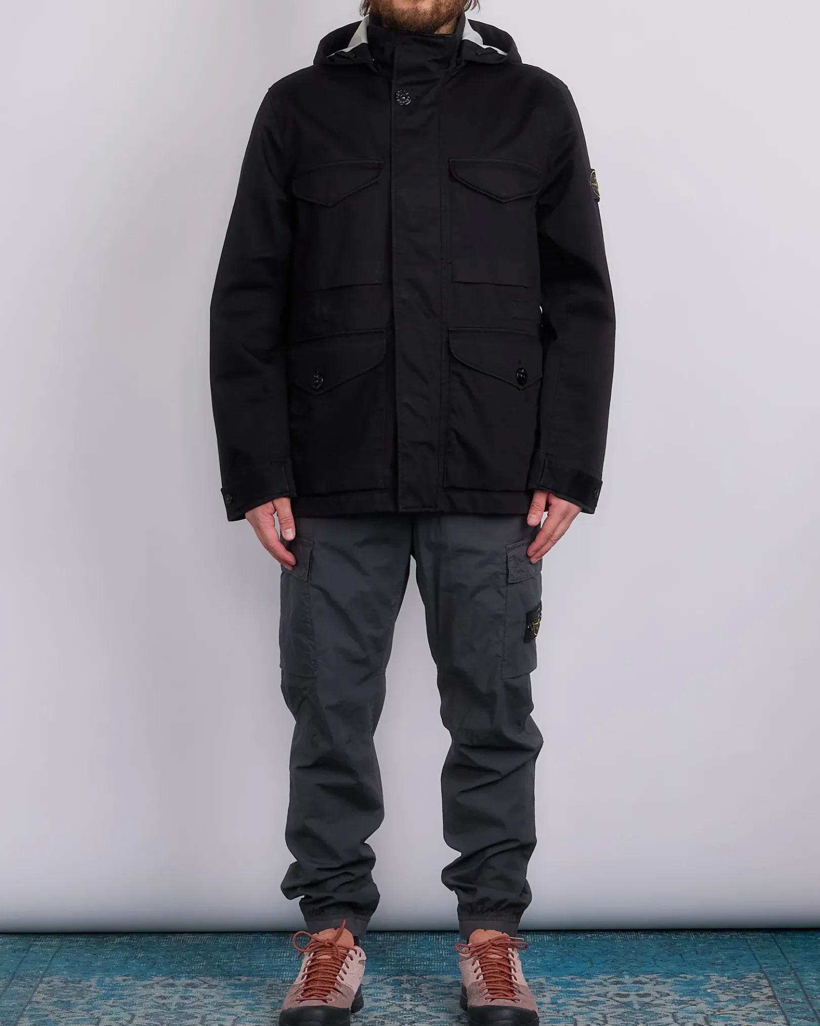 New Stone Island 3L Raso Gromatto Cotton Field Jacket Black