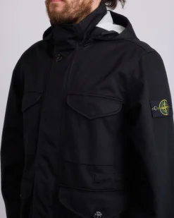 New Stone Island 3L Raso Gromatto Cotton Field Jacket Black