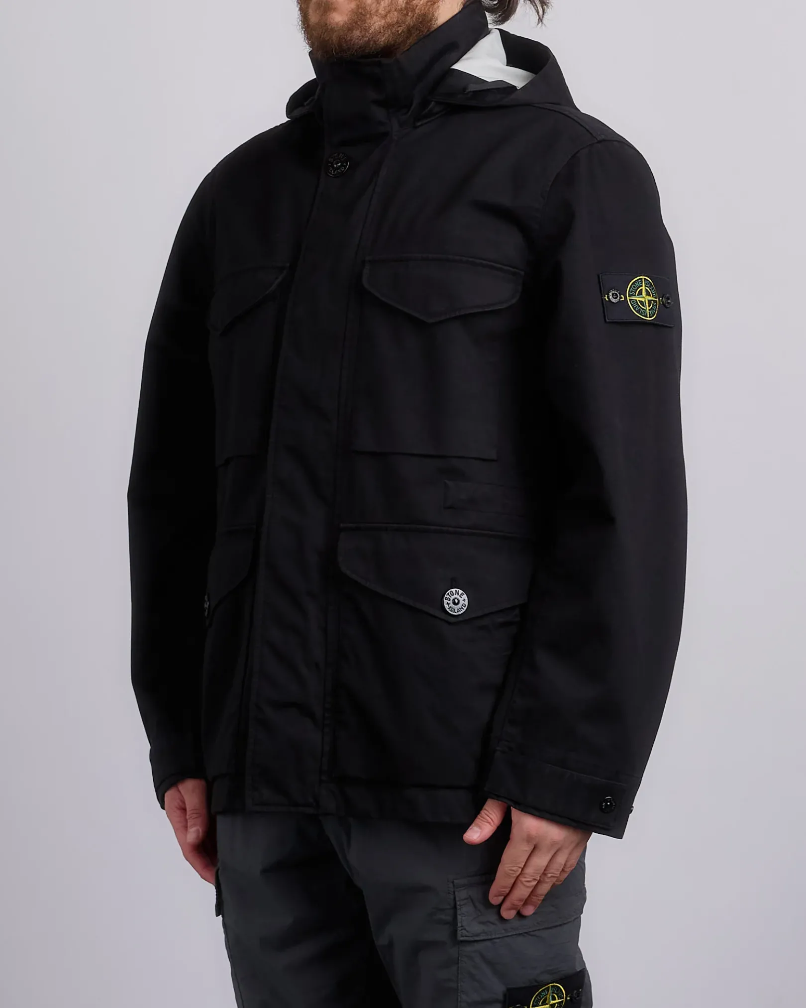 New Stone Island 3L Raso Gromatto Cotton Field Jacket Black
