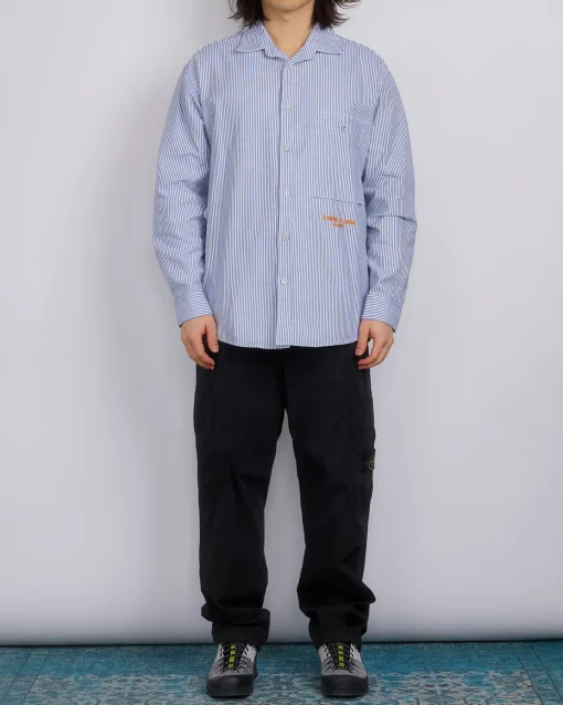 Fashion Stone Island Marina Striped Oxford Button Shirt Blue Marine